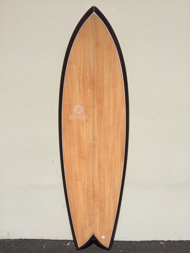 Wood Grain Twin Fin Retro Fish Surfboard